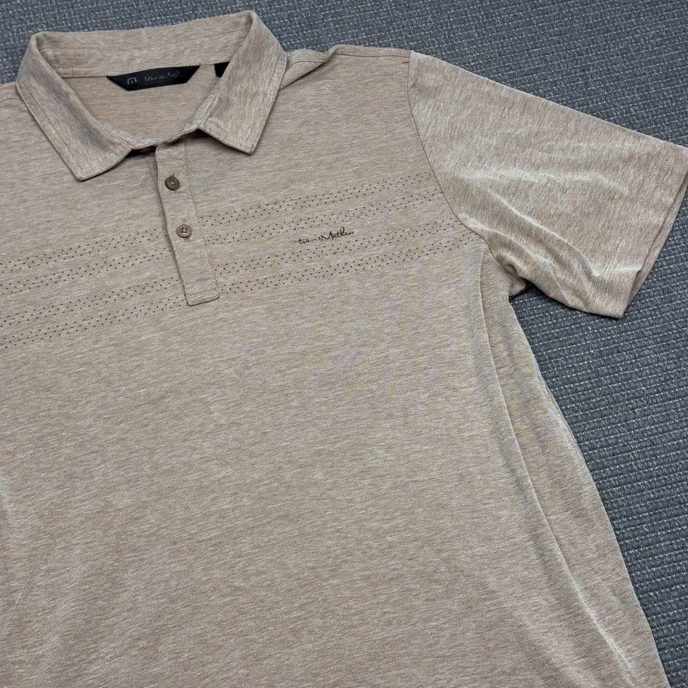 TravisMathew‎ Mens Tan Heathered Pima Cotton Blend Short Sleeve Golf Polo Large